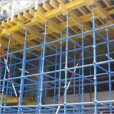 Cuplock falsework with H20 beams supporting a concrete slab on site