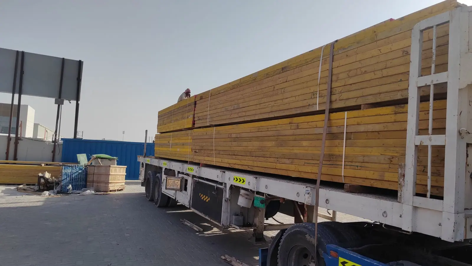 H20 beams loaded on a trailer for site delivery