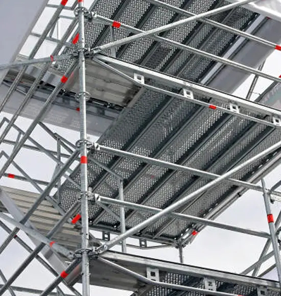 Galvanised scaffold stair tower with guardrails