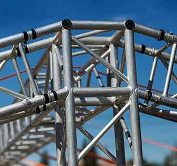 Cuplock scaffolding node connections in galvanised steel