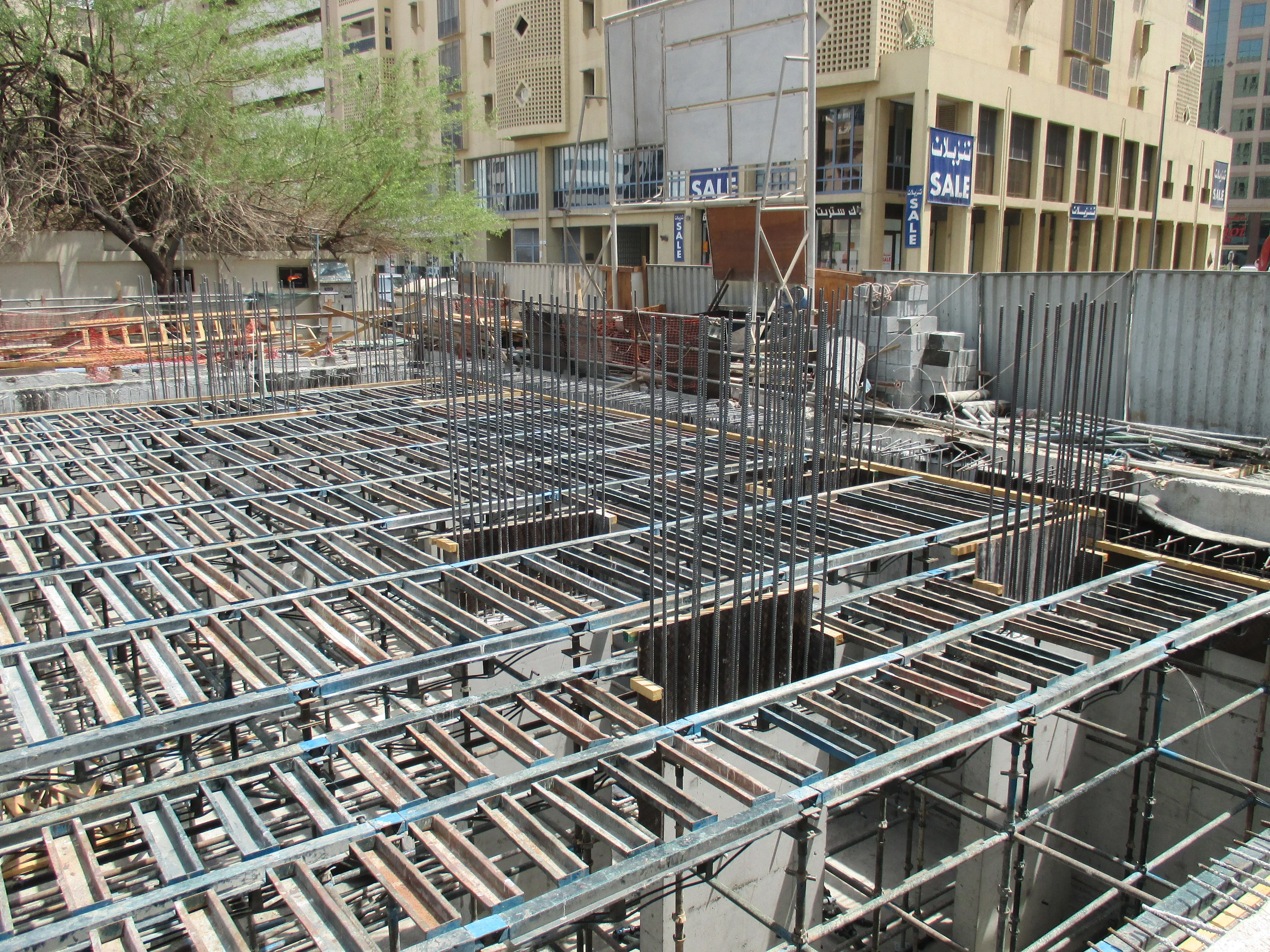 Close-up of a scaffold tube coupler connection